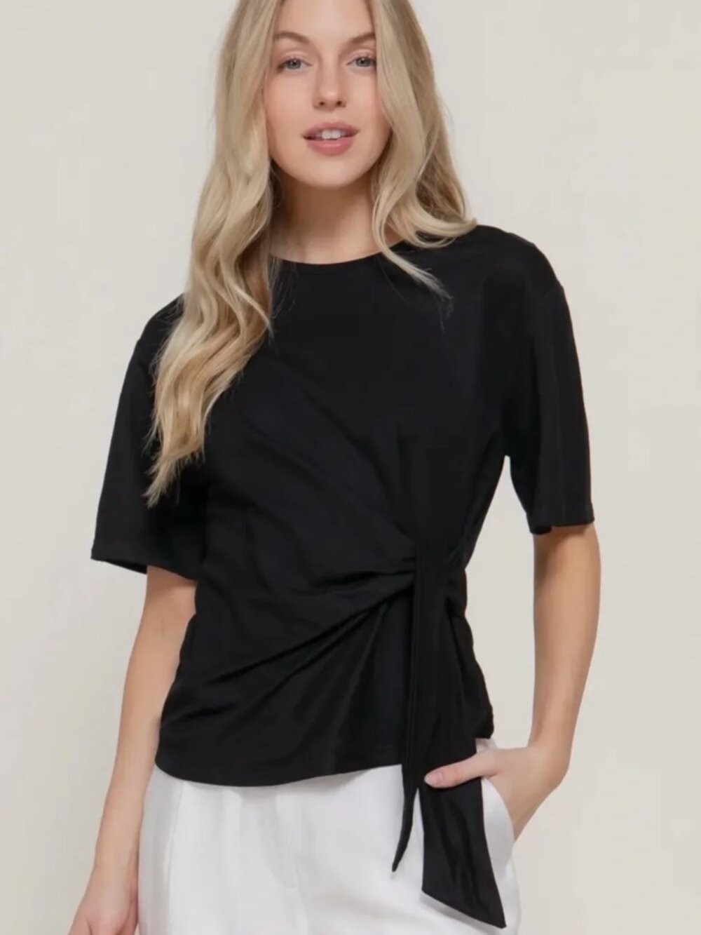 NWT Black Side-Tie Short Sleeve Top - Large